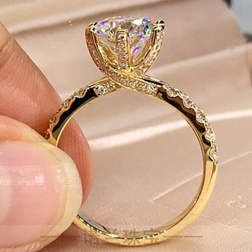 14K Yellow Gold Women Ring Moissanite Diamonds 1 2 3 4 5 Carat Round Cross Connection Wedding Party Engagement Anniversary Ring