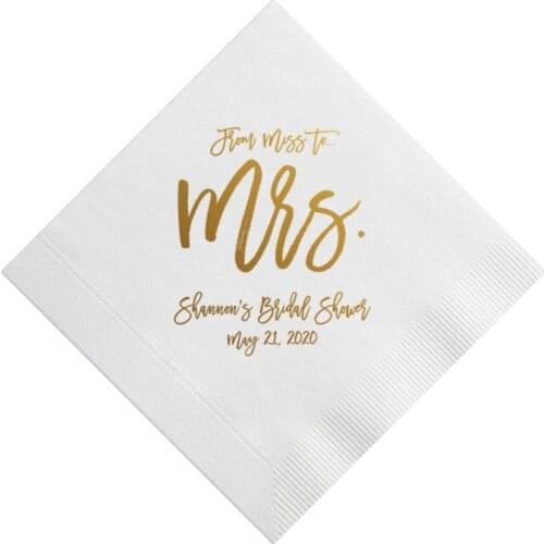 50 Personalized Napkins Bridal Shower From MISS to MRS Custom Printed Monogram Napkins Custom Wedding Napkins baby shower