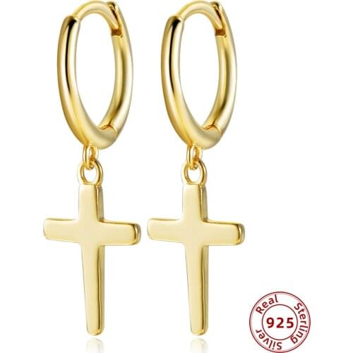 925 Sterling Silver Cross Pendant Earrings for Women 2021 New Trend Mini Tiny Good Hoop Earrings Huggie Party Jewelry