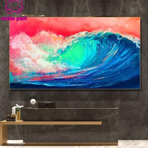 Diamond Painting Oil painting abstract sea waves Full Square Drill Diamond Mosaic DIY Diamond Embroidery Rhinestone Decoration