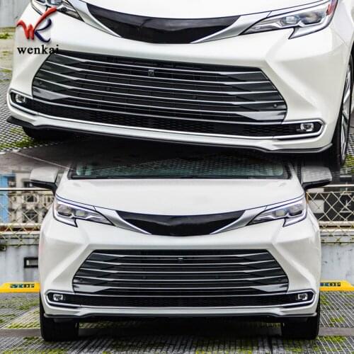 Car Chrome Accessories Styling For Toyota Sienna 2021 2022 Front Button Grille Trim Bumper Strip ABS 3PCS