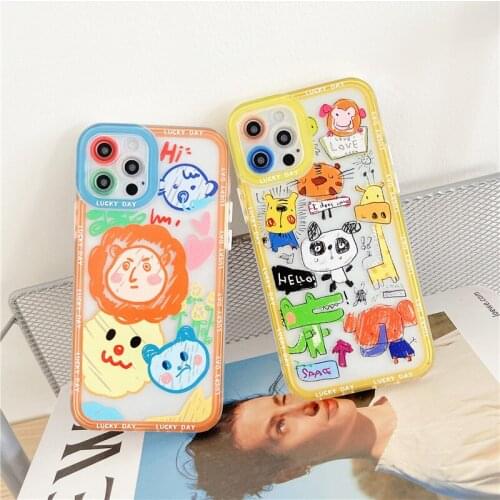 Cartoon Lion Dinosaur Animal Phone Case for Iphone 12 Pro Max 12 Mini 11 Pro XR XS X 7 8 Plus Soft TPU Cute Art Graffiti Cover