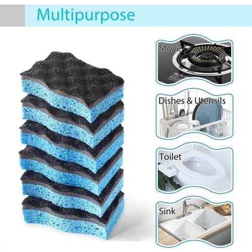 Dual-Sided Kitchen Sponges for Dishes Non-Scratch Natural Wood Pulp Cotton Dishwashing Sponges Scrub Sponges