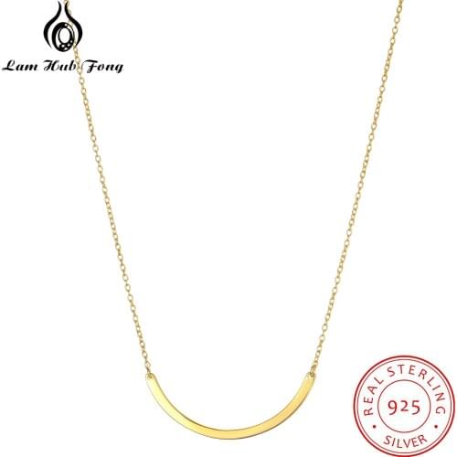 Elegant 925 Sterling Silver Necklace for Women Korean Gold Color Bar Necklace Statement Jewelry Fine Jewelry Gift (Lam Hub Fong)