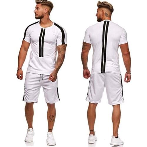 Summer Fashion Striped 2 Pieces Sports Set Men 2021 Short Sleeve T-Shirt Shorts Casual Gym Suit Mens Europe America Fitness Set