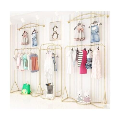 Childrens clothing shop net red decoration effect picture display rack mens and womens clothing shop landing side hanging iro