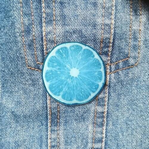 Cartoon Brooches For Women Kids Vintage Pins Blue Lemon Slices Badges Shirt Bag Accessories Jewelry Gift
