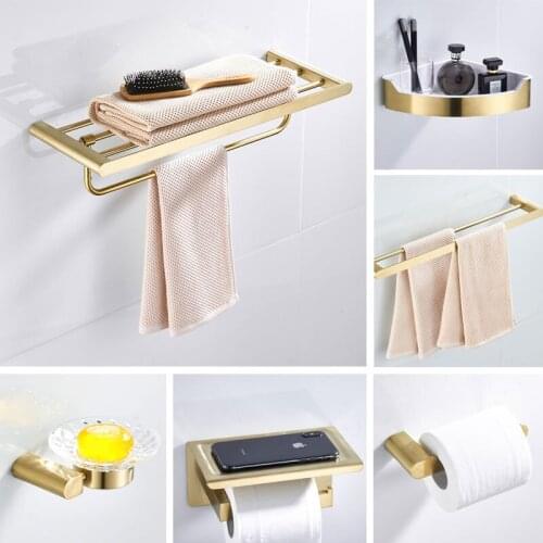 Bathroom Accessories Set Towel Rack Towel Bar Toilet Brush Holder Corner Shelf Tissue Holder Bath Hardware set Brushed Gold