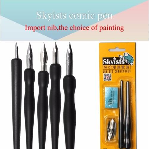 Skyists Dip Pen Set (5 Nibs(G/D/Round Pen Nib)+2 Plastic Handle+1 Eraser) for Manga Comic Tools Design Art Set