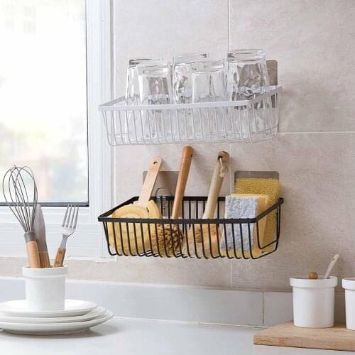 Simple wrought iron wall-mounted storage rack free perforation household kitchen supplies storage hanging basket rack household