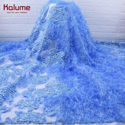 Sky Blue French Tulle Lace Fabric 2020 Fluffy Feather African Mesh Lace Fabric High Quality Embroidery Lace For Wedding 1789