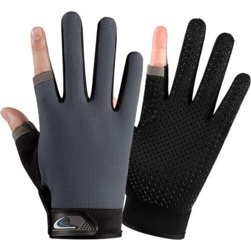 Unisex Anti-Slip Breathable Fishing Gloves Two Finger Cut Anti-skid Breathable Touch Screen Sports Fishing Bike Cycling Gloves