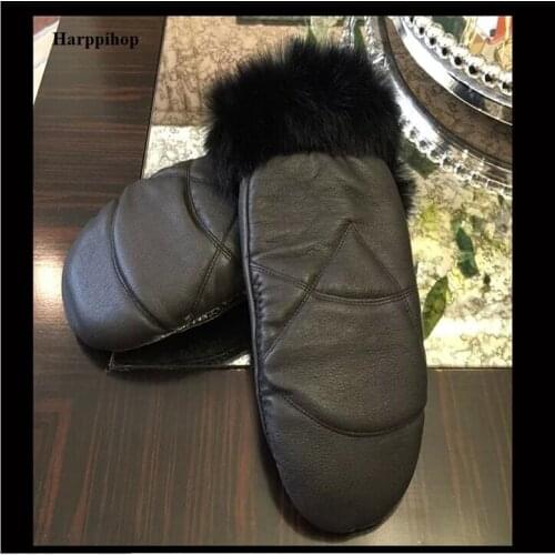 2019 New High Quality real Leather and Rabbit Fur Leather Gloves Winter Woman Add Wool Warm Gloves,New Year Gift