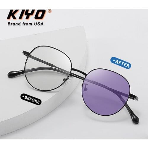KIYO Brand 2021 New Women Men Round Photochromic Anti-Blue Light Sunglasses Metal Fashion Sun Glasses UV400 Sport Eyewear 9685