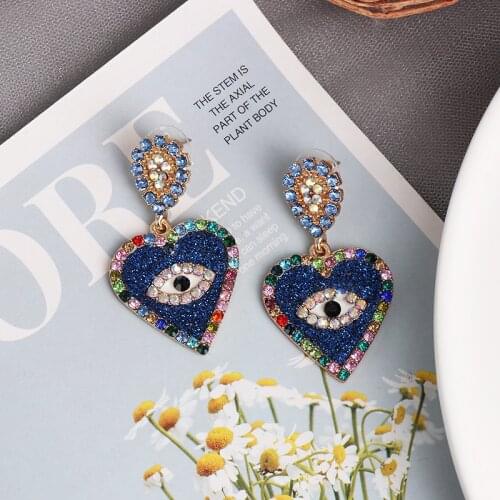 New Colorful Heart Evil Eye Earring Big Dangle Rainbow Infinity Stone Luxury Brand Wedding Statement Earrings For Women 2021 Za