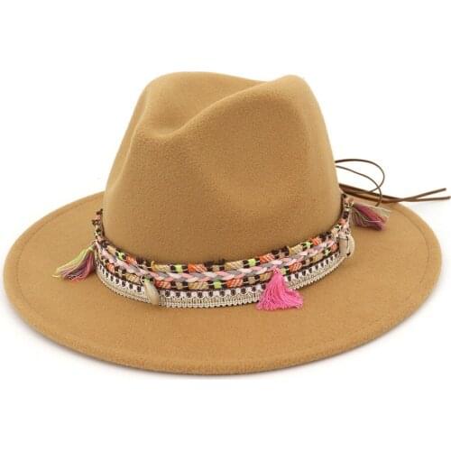 New Trend Unisex New Trend Felt Jazz Fedora Hats Tassels Cowgirl Summer Hat mens felt hat Sun Hat Beach Cap HF49