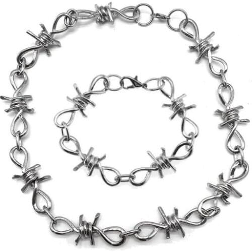1 Set Mens Punk Gothic Alloy Barbed Wire Brambles Necklace Bracelet Jewelry Set Gift