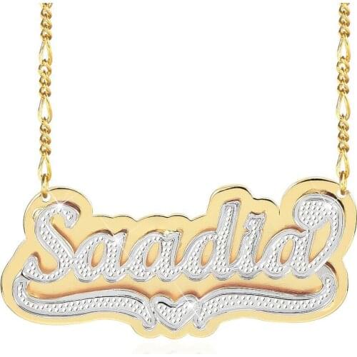 3UMeter Custom Nameplate Necklace Double Layer Name Two Tone Heart Necklace Personalized Women Necklace Gift Dropshipping