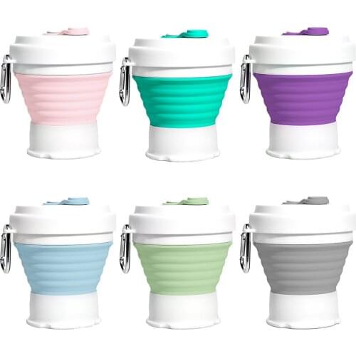 Portable Travel mugs silicone anti-hot leaktight telescopic folding cup lid 350ml