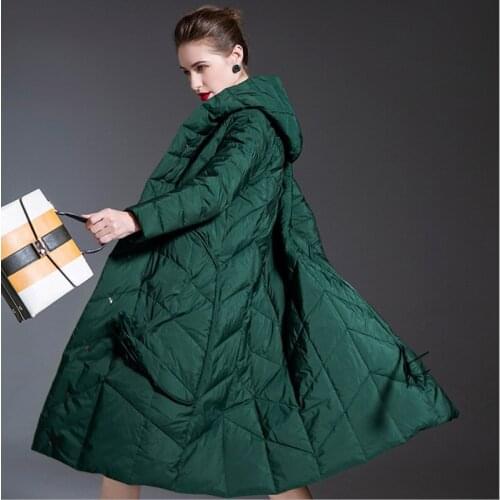 Winter long hooded Coat green Women Puffer Down Jacket 2020 Thick 90% White Duck Down Loose Coats Female Jackets Ladies outwears