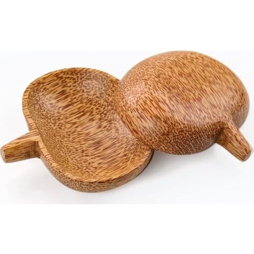 Novel Oval Coconut Bowl Natural Seasoning Bowl Hand-Made Anti Scalding Steak Gravy Mustard Soy Sauce Handicraft Wood Bowl