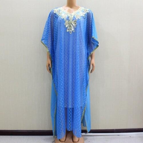 Sexy Winter (2 in 1) Two Piece Set Appliques Split Multicolor Solid Women Loose Batwing Sleeve African Lace Dresses