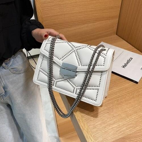 Brand Rivet Designer PU Leather Crossbody Bags for Women 2021 Summer Simple Fashion Chain Shoulder Handbags and Purses