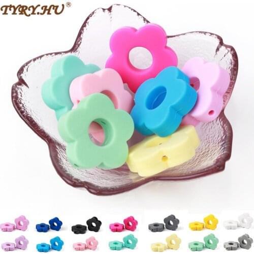 TYRY.HU 5pcs silicone beads Small Flower shape DIY Baby nursing teething Beads food-grade accessorie candy color perle silicone