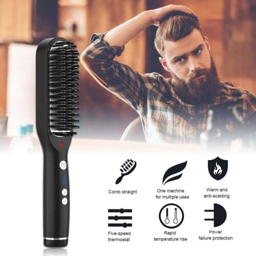 Hair Straightener Irons Comb Quick Beard Straightener Salon Ceramic 5-Temp Hair Straightening Fast Heat Hair Styling Tools Brush
