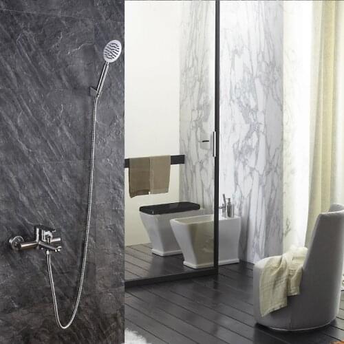 Bathroom Brushed Stainless steel two function Mixer Shower Combo Set Wall Mounted Bathtub shower faucet Shower Head System