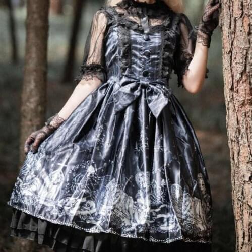 Japanese Black Ruffles Party Sexy Maxi Summer Dress Girls Shirts Kawaii Clothes Lolita Women Princess Costume Tops Bow Vintage