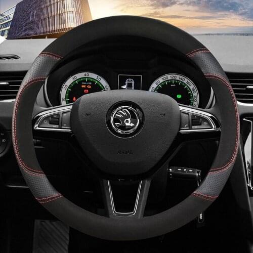 38CM Suede Cow Leather Car Steering Wheel Cover for Skoda Octavia A5 A7 RS Octavia 2 3 Combi Auto interior Accessories