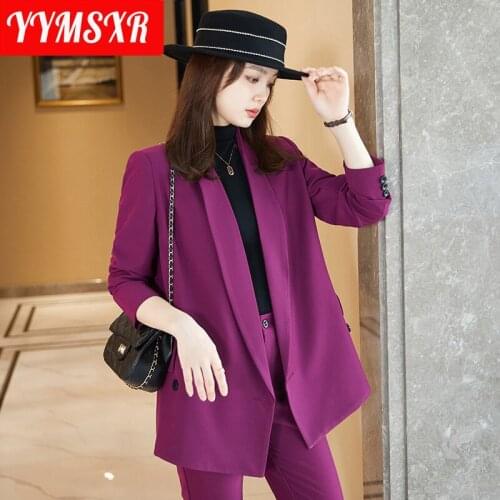 Autumn and Winter Womens Office Suit Pants Two-piece Suit 2021 New Elegant Loose Ladies Jacket Casual High Waist Trousers