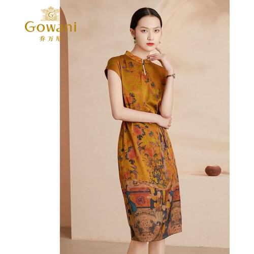 Gowani 2021 summer new slim high-end silk dress Chinese style cheongsam Qipao