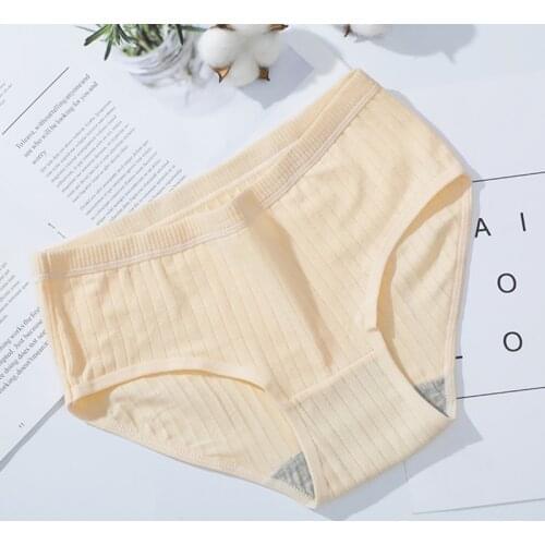 M-XL Printed Girls Underwear Pure Cotton Antibacterial Crotch Panties Womens Mid-waist Briefs Japanese Style Stripe Lingerie