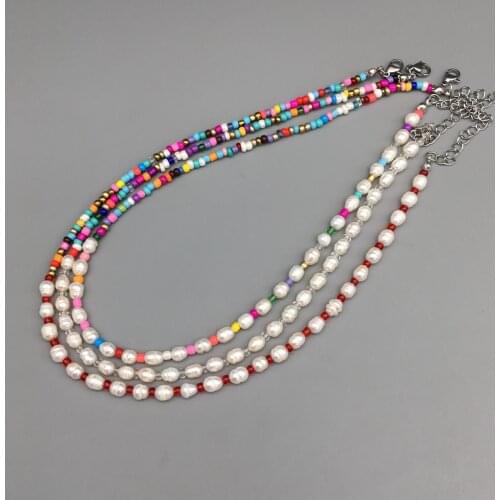 2021 Bohemian Freshwater Pearl Necklace for Women Girls Fashion Female Multi-Color Glass Beads Choker Jewelry Drop Shipping