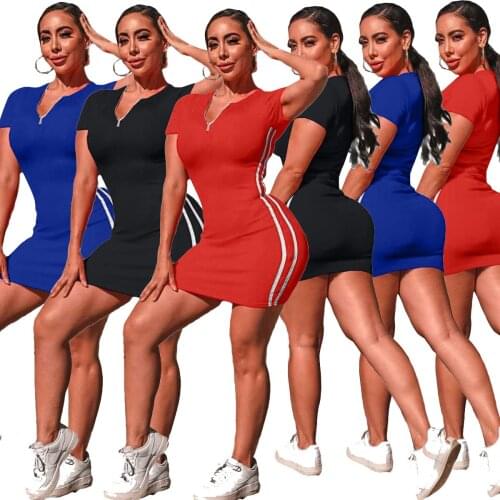 Summer Dress Women Robe Femme Pencil Dresses Side Stripes Short Sleeve Dress For Womans Clothing 2021 Casual Vestido De Mujer