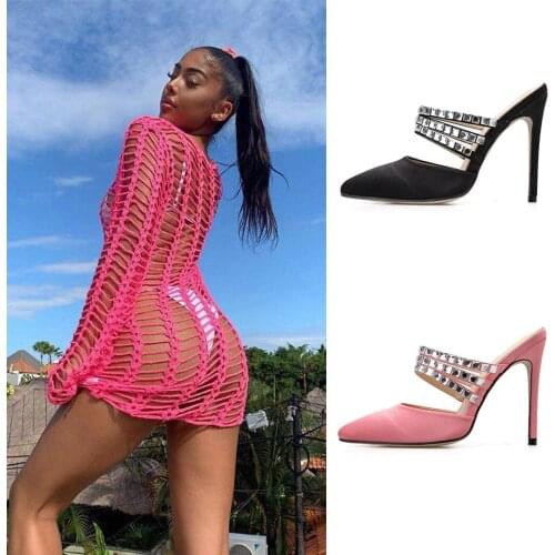 Winter 2020 new rhinestone sandals womens stiletto heels Europe and America 40 plus size womens shoes