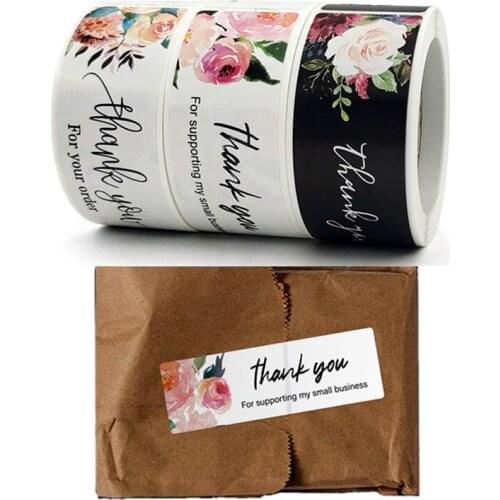 Flower Rose Rectangle Thank You Stickers 1*3inch Sealing sSicker Rolls for packaging student Gift Stationary Supplies