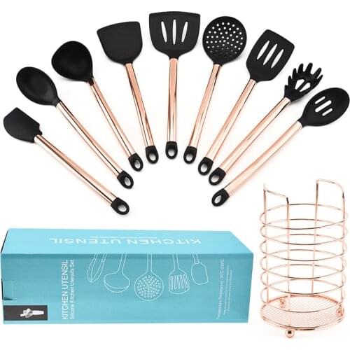 Gold Plating Handle Silicone Kitchen Utensils Cooking Set Suppliers