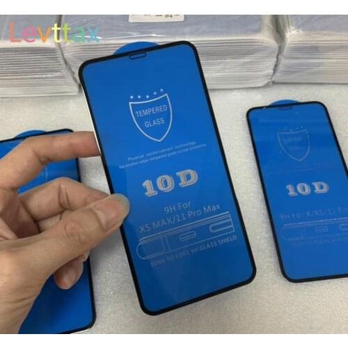 100pcs Wholesale For iPhone 12 10D Glass Film For iPhone 12 Mini 11 Pro Max XS XR X 8 Full Coverage Cover Screen Protector Film