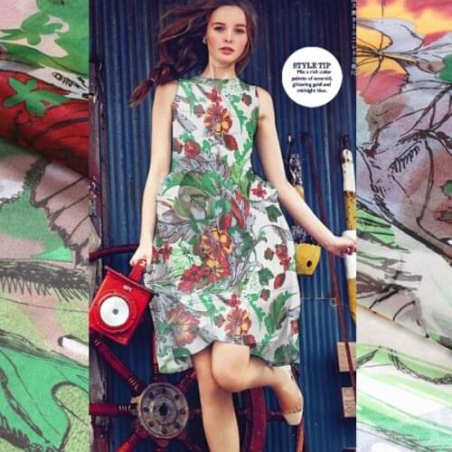 140cm flower digital silk printing silk organza satin fabric 6mm perspective dress dress silk fabric wholesale silk fabric