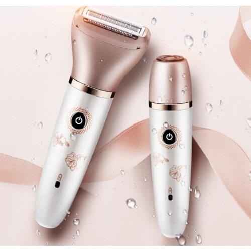 2 in 1 Womens Face Electric Shaver Bikini Legs Underarms Wet and Dry Painless with 2 Rechargeable Trim Heads