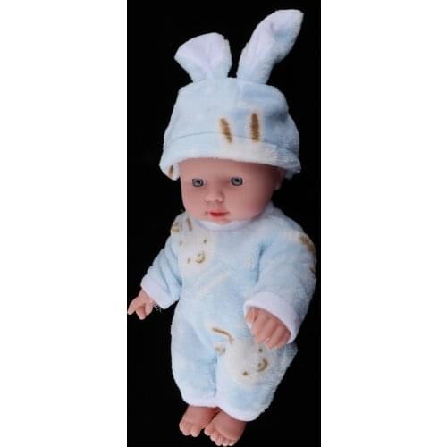 30cm Realistic Reborn Doll Baby Vinyl Newborn with Pink Rabbit Clothing Preemie Blue