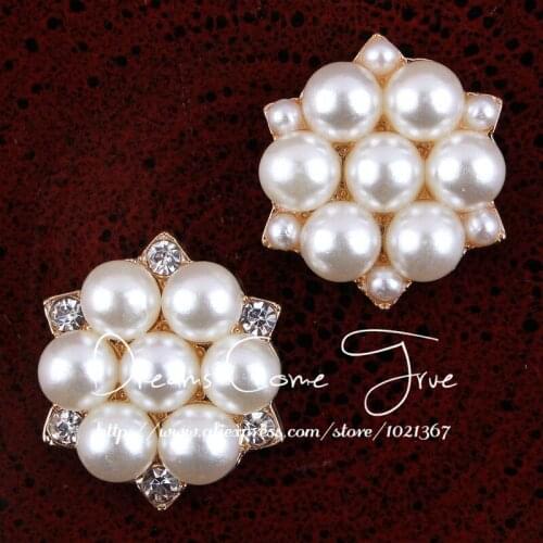 50pcs/lot 23MM 2Styles Bling Metal Bulk Buttons For Flower Centre Decorative Pearl Rhinestone Buttons For Baby Hair Accessories