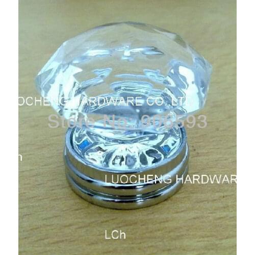 50PCS/LOT FREE SHIPPING 35MM CLEAR CRYSTAL KNOBS ON CHROME BRASS BASE