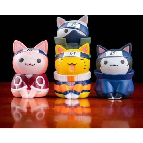 8PCS/Set Anime Cat NARUTO Figures PVC Q Version Doll Gaara Kakashi Action Figure Room Decoration Cartoon Kawaii Boy Toy Kid Gift