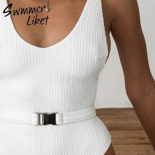 High cut bikinis 2019 mujer Sexy white brazilian swimsuit one piece swimwear women Push up bathing suit v-neck bathers Monokini