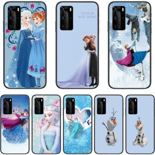 Phone Case Disney Frozon Anna Elsa Olaf Phone Case For Huawei P 40 30 20 10 Lite Smart Z Pro Black Etui Coque Painting Hoesjes c