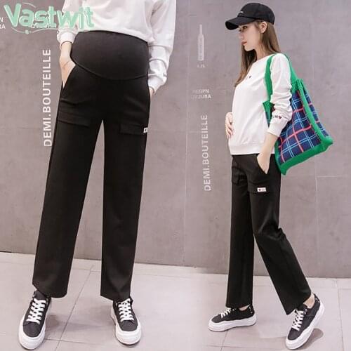 Autumn Elegant Maternity Belly Pants Pregnancy Elastic Waist Belly Straight Sports Pants Pregnant Women Casual Loose Trousers